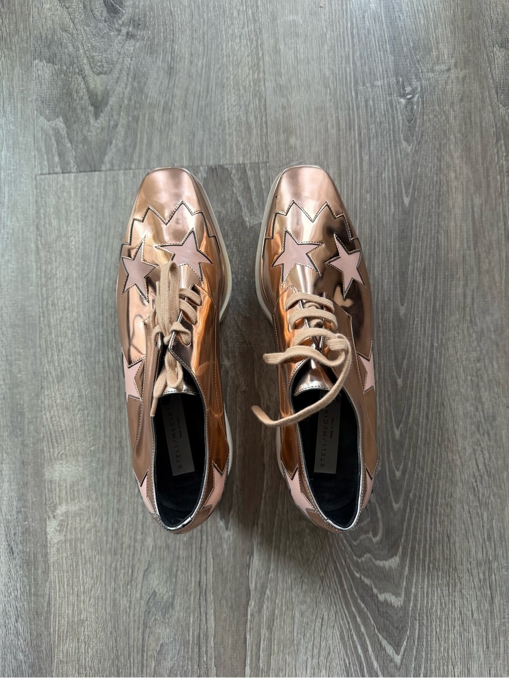 Stella McCartney Metallic Rose Gold Lace-Up Star Platform Shoes